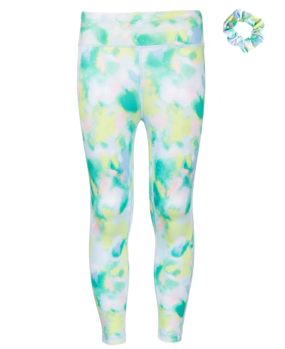 Id Ideology Kids' Big Girls Spray Abstract-print 7/8-leggings And Scrunchy, 2 Piece Set, Created For Macy's In Skysail Blue