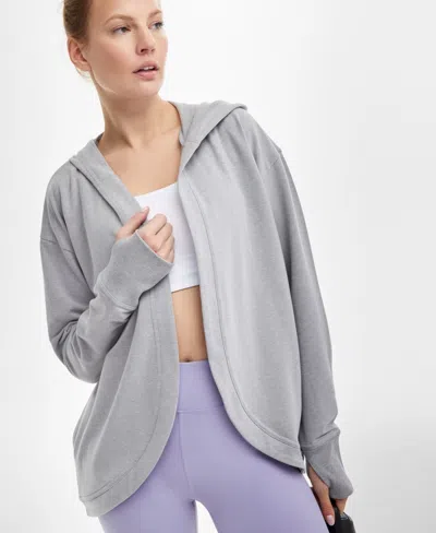Id Ideology Cardigan Women's Zinc Heather Open Front Thumbhole Hooded Ups666 In Gray