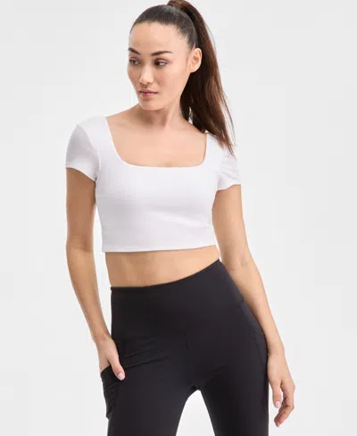 Id Ideology Ideology Women's Soft Rib Short-sleeve Crop Top, Exclusively At Macy's In Bright Whi