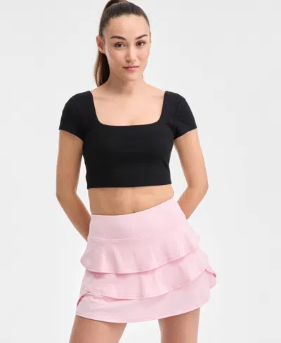 Id Ideology Ideology Women's Soft Rib Short-sleeve Crop Top, Exclusively At Macy's In Deep Black