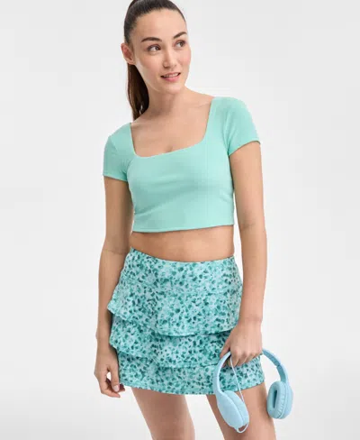 Id Ideology Ideology Women's Soft Rib Short-sleeve Crop Top, Exclusively At Macy's In Green