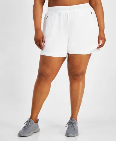 Id Ideology Plus Size 3-in-1 Running Shorts, Created For Macy's In Bright White