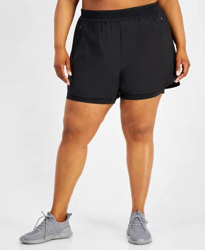 Id Ideology Plus Size 3-in-1 Running Shorts, Created For Macy's In Deep Black