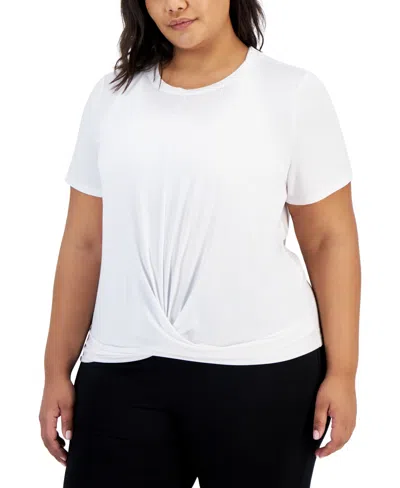 Id Ideology Plus Size Active Solid Twist-front Top, Created For Macy's In Bright White