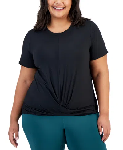 Id Ideology Plus Size Active Solid Twist-front Top, Created For Macy's In Deep Black
