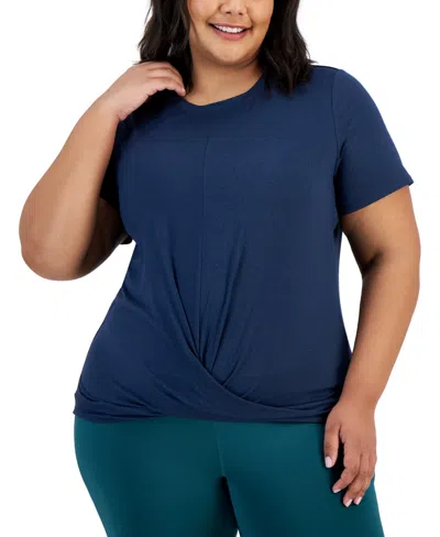 Id Ideology Plus Size Active Solid Twist-front Top, Created For Macy's In Navy Serenity