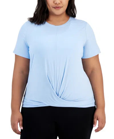Id Ideology Plus Size Active Solid Twist-front Top, Created For Macy's In Skysail Blue