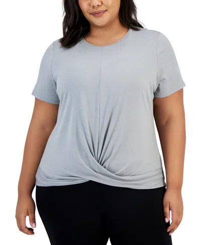 Id Ideology Plus Size Active Solid Twist-front Top, Created For Macy's In Storm Grey