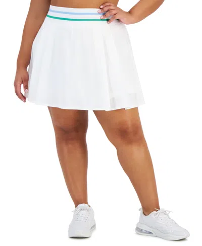 Id Ideology Plus Size Active Striped High-waist Pleated Skort, Created For Macy's In Bright White