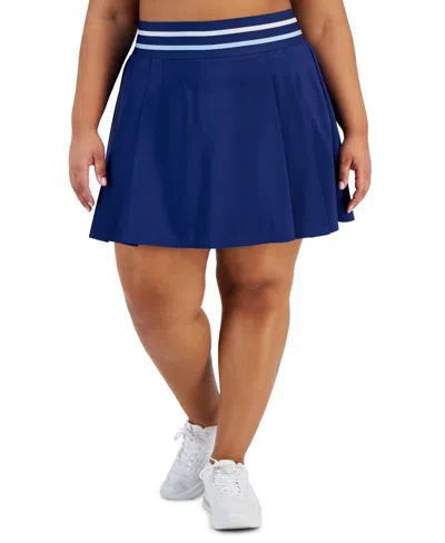 Id Ideology Plus Size Active Striped High-waist Pleated Skort, Created For Macy's In Tartan Blue