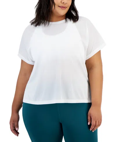 Id Ideology Plus Size Birdseye-mesh Dolman-sleeve Top, Created For Macy's In Bright White
