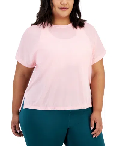 Id Ideology Plus Size Birdseye-mesh Dolman-sleeve Top, Created For Macy's In Pink Icing
