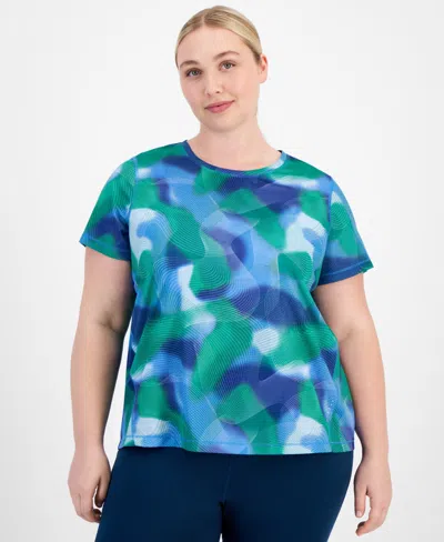 Id Ideology Plus Size Birdseye-mesh Short-sleeve Top, Created For Macy's In Tartan Blue