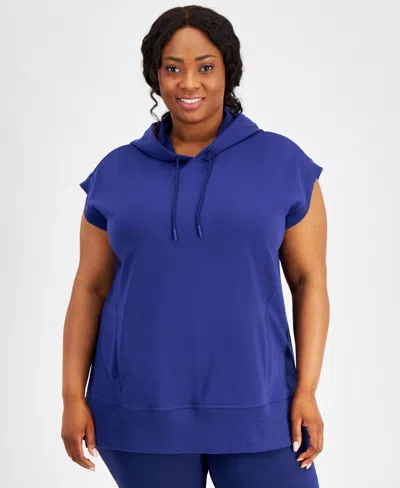 Id Ideology Plus Size Comfort Flow Cap-sleeve Tunic, Created For Macy's In Tartan Blue