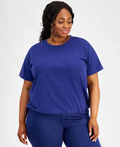 Id Ideology Plus Size Comfort Flow Drawcord T-shirt, Created For Macy's In Tartan Blue
