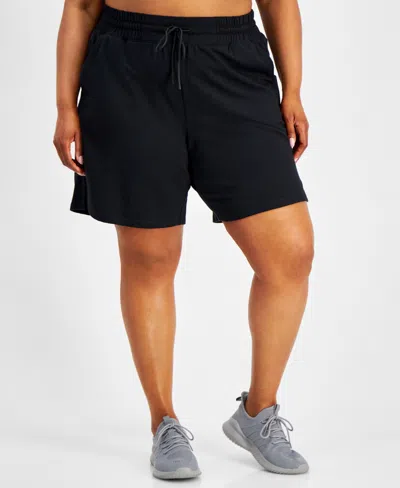 Id Ideology Plus Size Comfort Flow High Rise Shorts, Created For Macy's In Deep Black