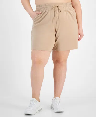 Id Ideology Plus Size Comfort Flow High Rise Shorts, Created For Macy's In Organic Sand