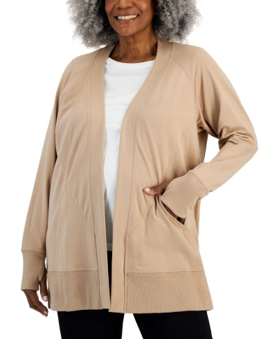 Id Ideology Plus Size Comfort Thumbhole Cardigan Sweater, Created For Macy's In Organic Sand