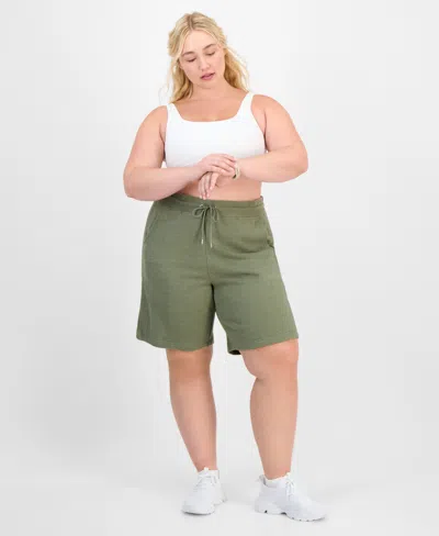 Id Ideology Plus Size Cotton-blend Pull-on Bermuda Shorts, Exclusively At Macy's In Green