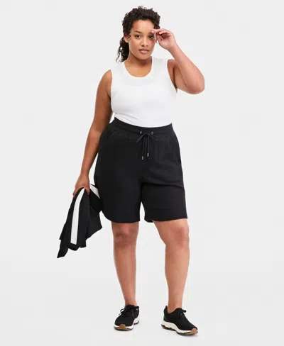 Id Ideology Plus Size Cotton-blend Pull-on Bermuda Shorts, Exclusively At Macy's In Black