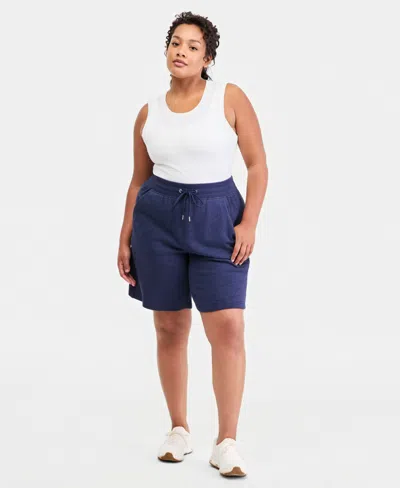 Id Ideology Plus Size Cotton-blend Pull-on Bermuda Shorts, Exclusively At Macy's In Blue