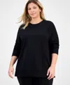 Id Ideology Plus Size Crewneck Raglan-sleeve Tunic Top, Macy's Exclusive In Black