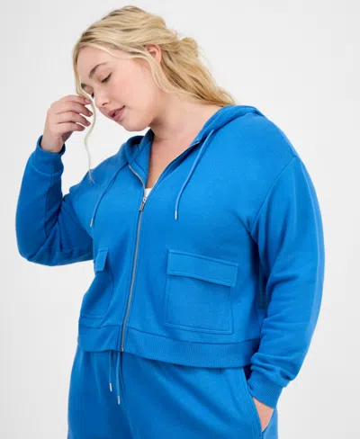 Id Ideology Plus Size Cropped Full-zip Hoodie, Exclusively At Macy's In Blue