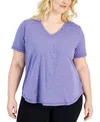 Id Ideology Plus Size Curved-hem V-neck Top, Created For Macy's In Blazing Purple