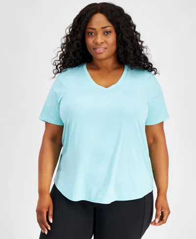 Id Ideology Plus Size Curved-hem V-neck Top, Created For Macy's In Ocean Sigh