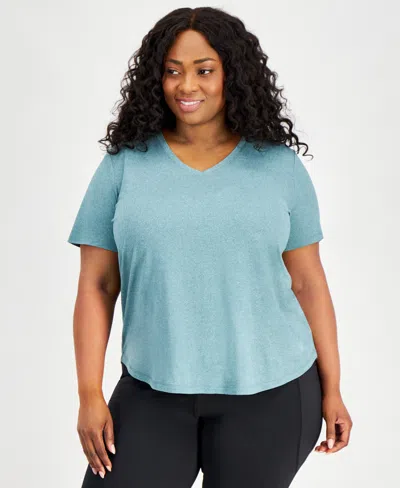 Id Ideology Plus Size Curved-hem V-neck Top, Created For Macy's In Sequoia