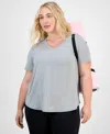Id Ideology Plus Size Curved-hem V-neck Top, Created For Macy's In Storm Grey