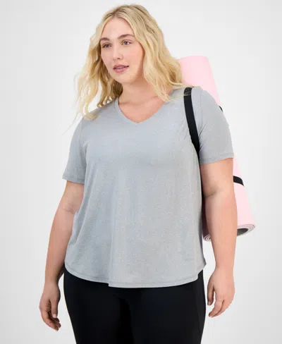 Id Ideology Plus Size Curved-hem V-neck Top, Created For Macy's In Storm Grey