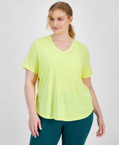 Id Ideology Plus Size Curved-hem V-neck Top, Created For Macy's In Sunflower Petal