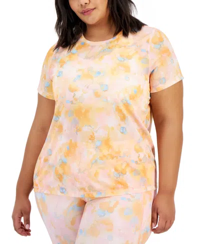 Id Ideology Plus Size Dreamy Bubble-print Birdseye Mesh Top, Created For Macy's In Pink Icing