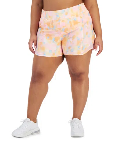 Id Ideology Plus Size Dreamy Bubble-printed Tiered Flounce Pull-on Skort, Created For Macy's In Pink Icing