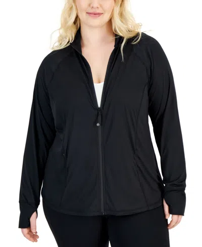 Id Ideology Plus Size Essential Full-zip Jacket, Created For Macy's In Deep Black