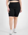 Id Ideology Plus Size Essentials High Waist Bike Shorts, Created For Macy's In Deep Black