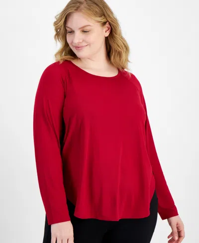 Id Ideology Plus Size Essentials Long Sleeve T-shirt, Created For Macy's In Cranberry Whip