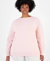 Id Ideology Plus Size Fleece Crewneck Pullover Top, Created For Macy's In Rose Tint