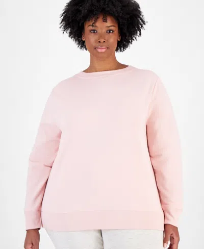 Id Ideology Plus Size Fleece Crewneck Pullover Top, Created For Macy's In Rose Tint