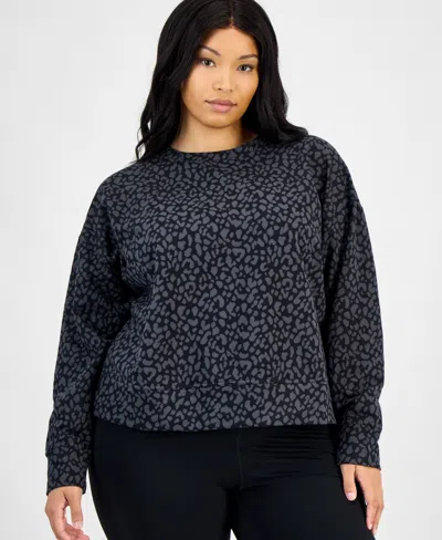 Id Ideology Plus Size Fleece Crewneck Sweatshirt, Macy's Exclusive In Black