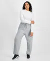 Id Ideology Plus Size Fleece Sweatpants, Created For Macy's In Zinc Hthr