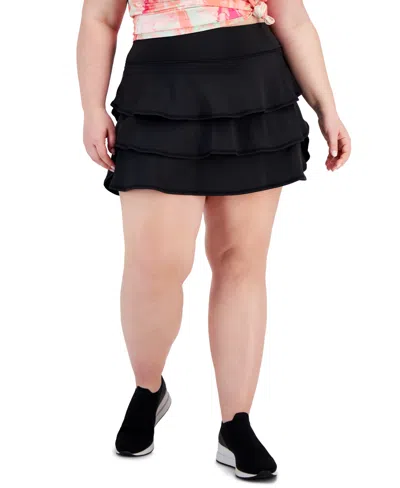 Id Ideology Plus Size Flounced Active Skort, Created For Macy's In Deep Black