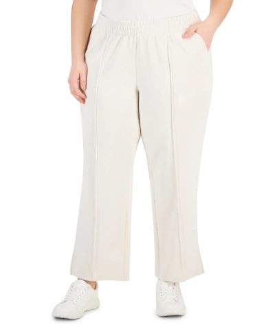 Id Ideology Plus Size High Rise Wide Leg Sweatpants, Created For Macy's In Antique Ivory