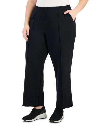 Id Ideology Plus Size High Rise Wide Leg Sweatpants, Created For Macy's In Deep Black