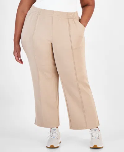 Id Ideology Plus Size High Rise Wide Leg Sweatpants, Created For Macy's In Organic Sand