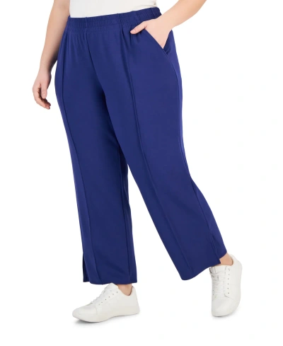 Id Ideology Plus Size High Rise Wide Leg Sweatpants, Created For Macy's In Tartan Blue