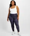 Id Ideology Plus Size Midnight Foil 7/8 Leggings, Created By Macy's In Deep Black