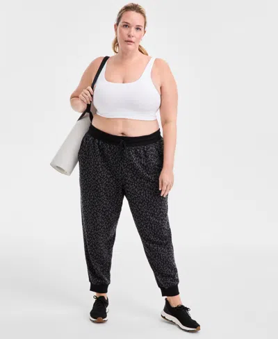 Id Ideology Plus Size Neppy Fleece Jogger Pants, Macy's Exclusive In Black