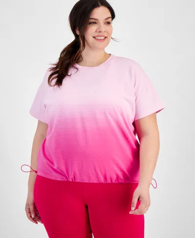 Id Ideology Plus Size Ombre Short Sleeve Drawcord T-shirt, Created For Macy's In Ombre Pink